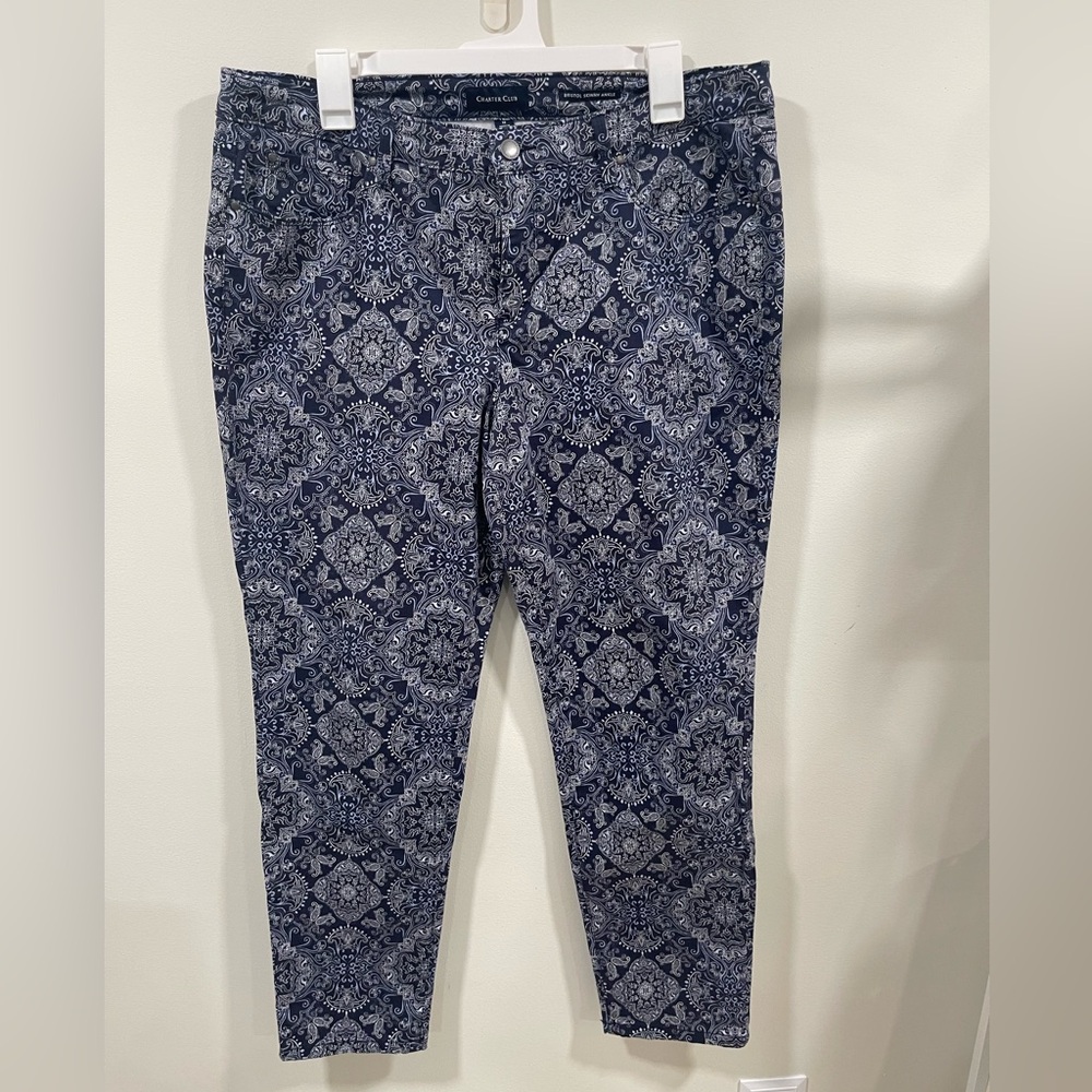 Charter Club Navy and White Paisley Print Pants